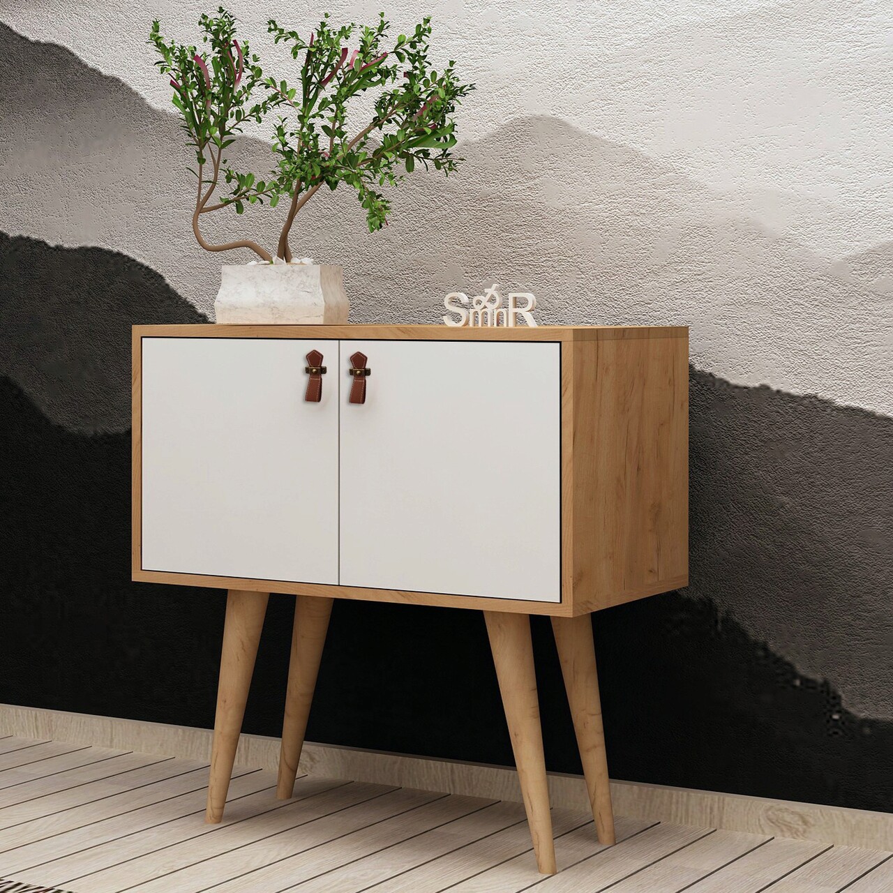 Consola, Hanah Home, Rebecca, 80x80x40 cm, Stejar / Alb - imagine 5